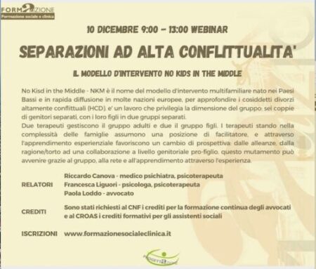 Separazioni ad alta conflittualità – webinar 10 dicembre 2020