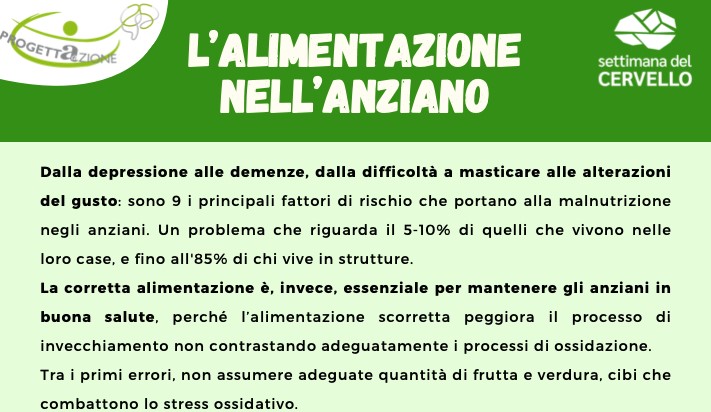 Settimana del cervello 2024, tra i tanti temi da non sottovalutare: L’ALIMENTAZIONE NELL’ANZIANO – Webinar il 21.03.2024